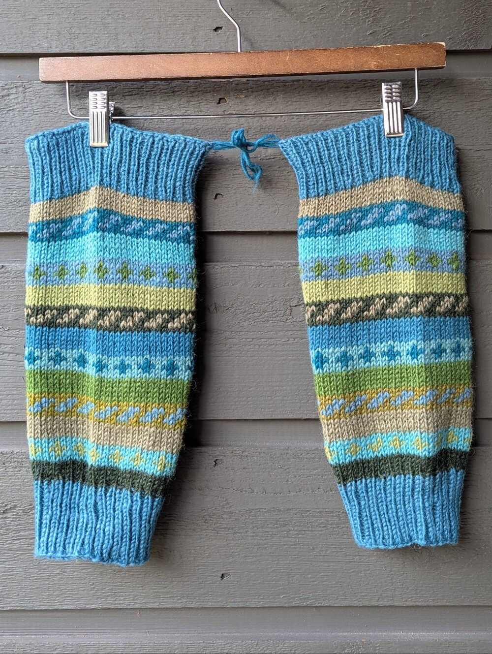 NWOT Lost Horizons Handmade 100% Wool Leg Warmers Boot Toppers Teal Tan Green